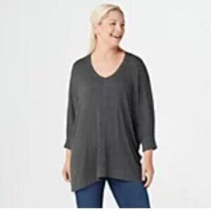Laurie Felt LA Oversized Sweater 1X Gray Scoop Neck Cozy Lounge Top